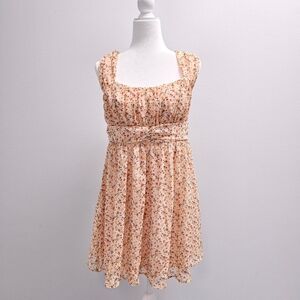 Peach Beige Floral Chiffon Dress